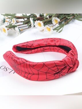 NEW Girls Spider-Man Knot Headband with Black Web Print